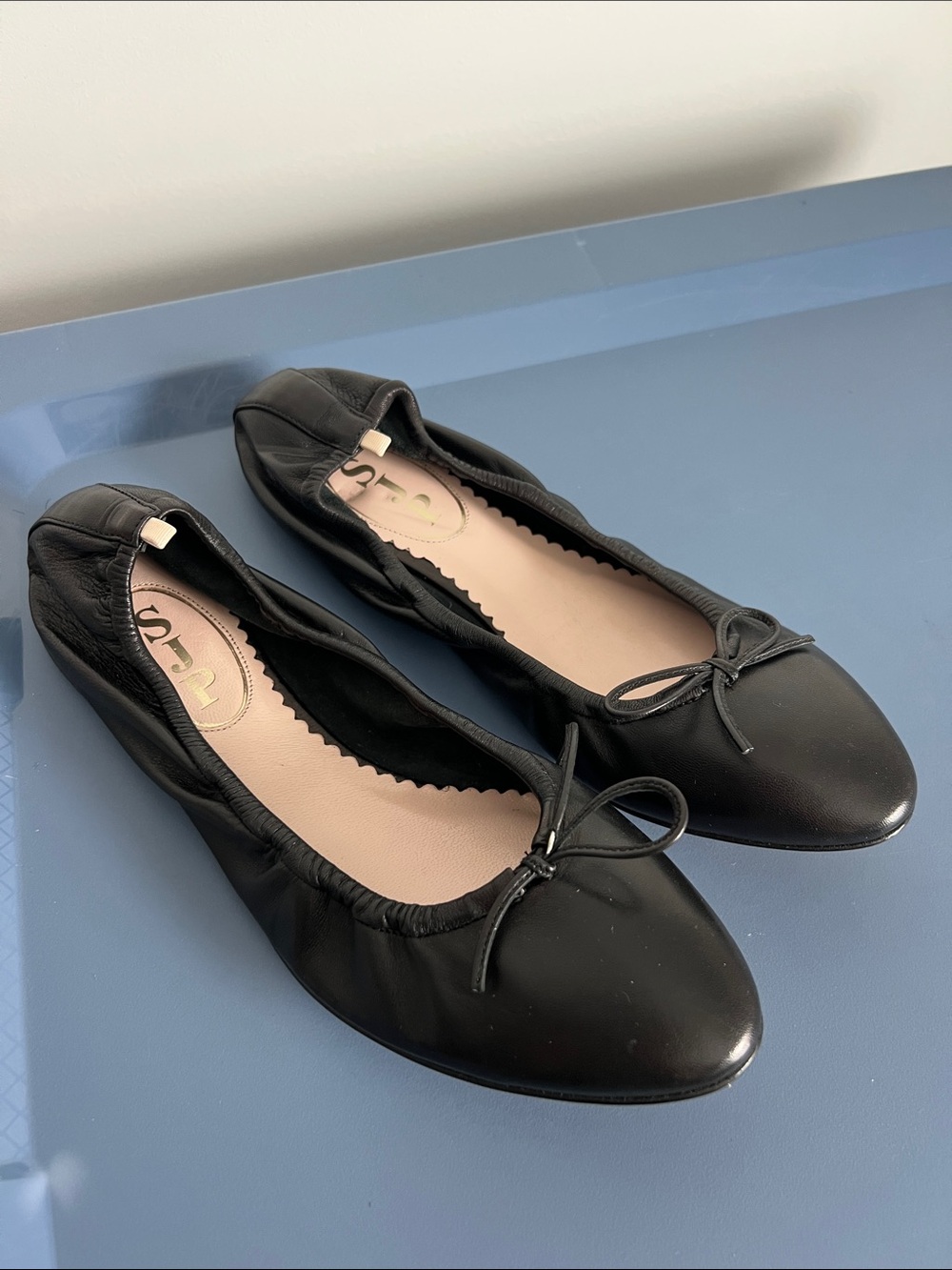 SJP sarah jessica parker lauren ballerina ballet flats with bows black leather